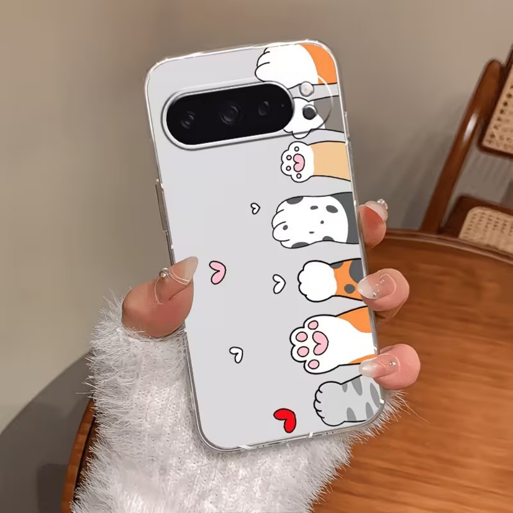Google Pixel 8A - 漫画猫の足跡クリスタルクリアシリコン製スマホケース Google Pixel 10 9 8