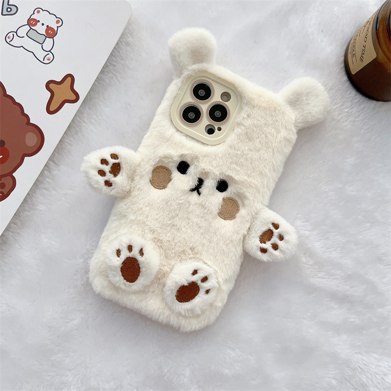 韓国の3D漫画風クマのふわふわぬいぐるみカップル携帯ケース  - Apple Iphone 15 のレビューと価格