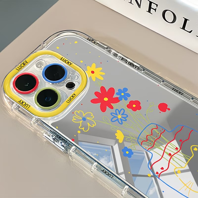 夏のデイジー柄猫花瓶デザインミラー付きスマホケース iPho - Apple Iphone 15 のレビューと価格