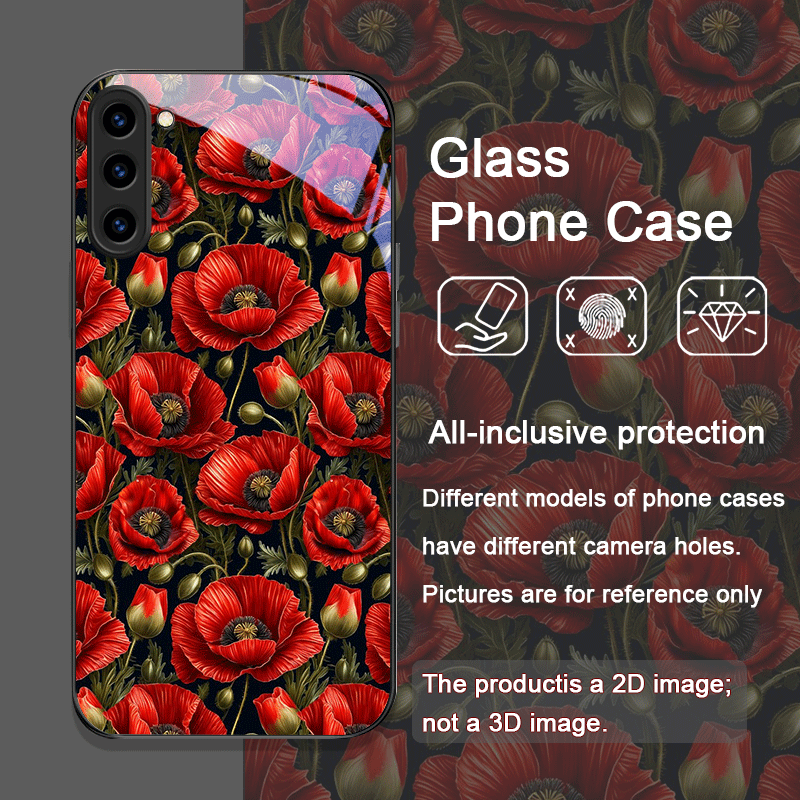 レトロなポピーの花柄、ホットレッドプリントの強化ガラス製スマ - Samsung Galaxy S24 のレビューと価格